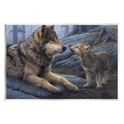 au-907-Wood " Wolf & Cub Woodland Forest " Acrylic Painting