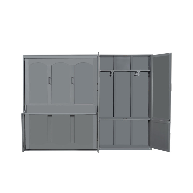 Grand lit moderne gris avec assemblage pratique et rangement offrant un look hydraulique et efficace