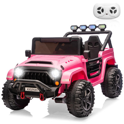 Camion électrique 24 V pour enfant, 2 places, télécommande parentale, 3 vitesses, suspension à 4 roues, lumières DEL, lecteur audio sans fil, rose