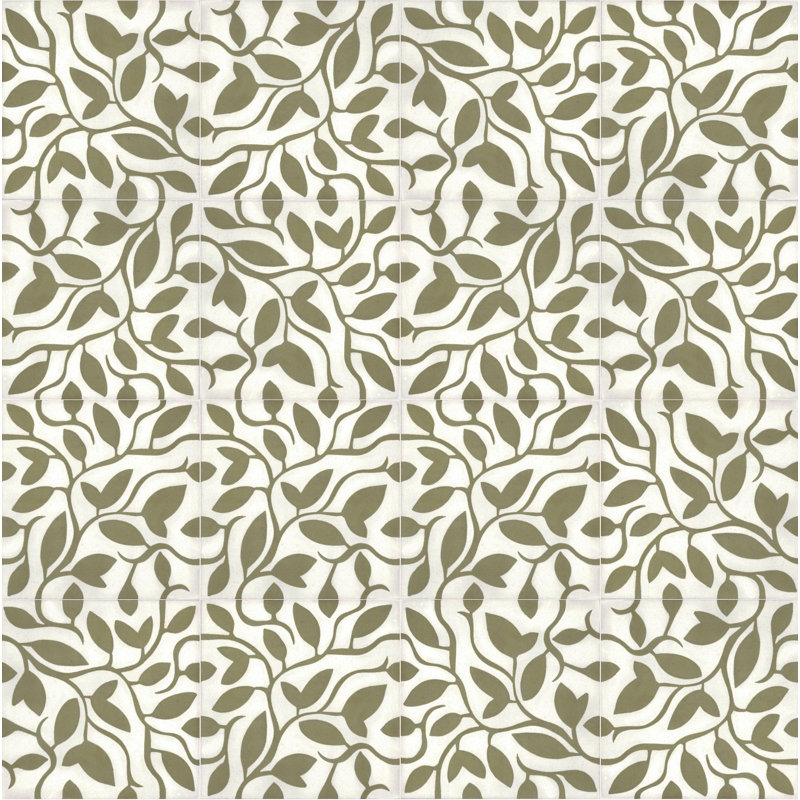 Fine Vine 8" x 8" Cement Patterned/Concrete Look Wall & Floor Tile, Verdant