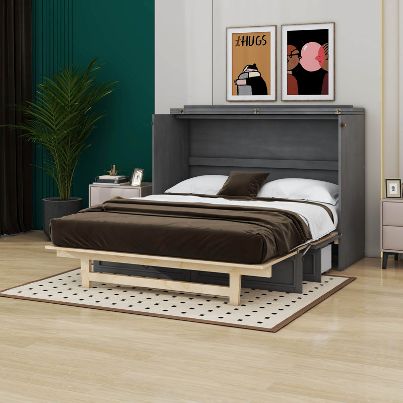 Lit escamotable avec grands tiroirs Murphy, gris, Double