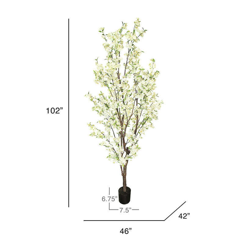 Cerisier artificiel en pot, Crème/blanc, H 102 po x l 46 po x P 42 po