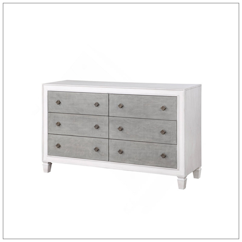 Commode Katia gris rustique et blanc vieilli