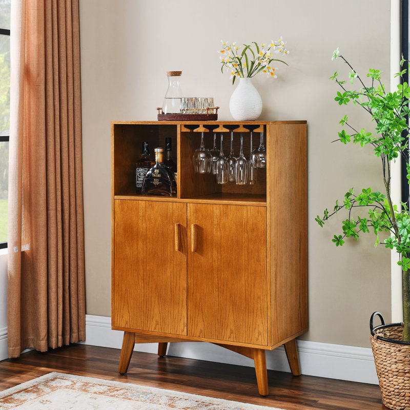  Liquor Cabinet With Wine Glass Holder, Wine Cabinet, Kitchen Coffee Bar Cabinet, Rustic Sideboard Buffet Cabinet with Storage