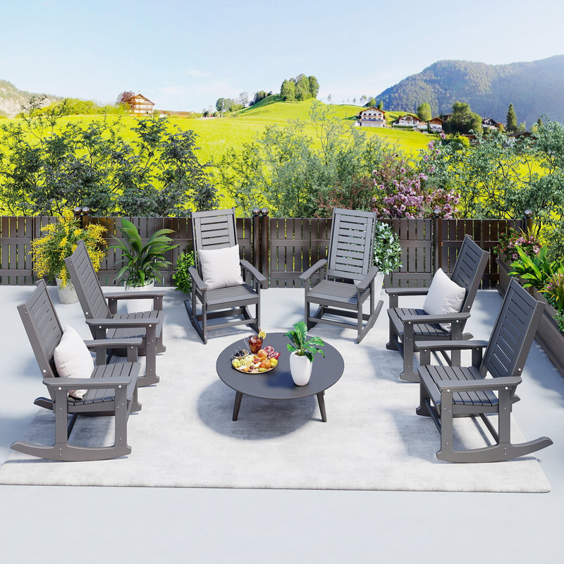 Chaise berçante d'extérieur Hdpe (ensemble de 6), Grey