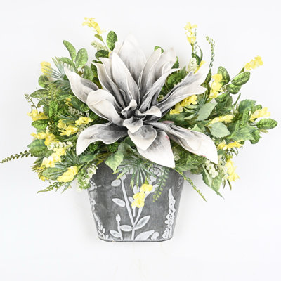 Arrangement floral artificiel de style campagnard artificiel de style campagnard avec seau en métal pour porte d'entrée avant