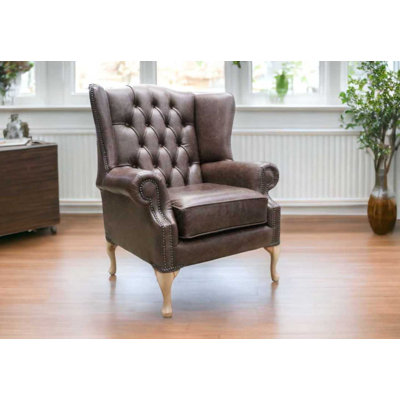 Upholstered Full Grain Leather Wingback Chair
