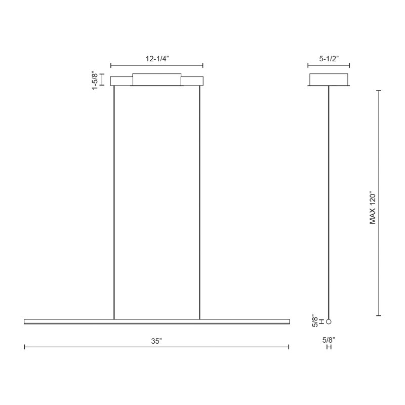 1 - Light LED Pendant, White, 120.63" H x 35" W x 5.5" D