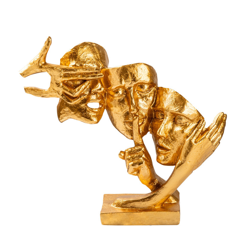 Hand-Painted Decorative Object, Gold Color, 14.2 x 13.0 x 3.9 Inches | 100% Polyester, Unique Design with Variations in Color Tone and Texture | Perfect for Home Décor and Artistic Touches