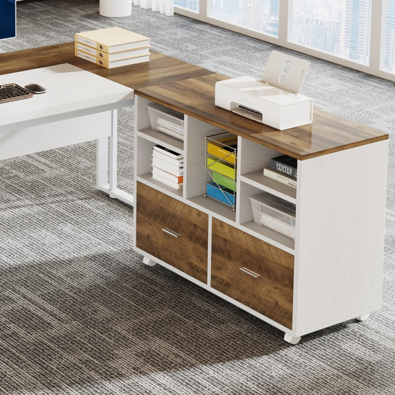2-Drawer Wood File Cabinet, Oak Karo/White