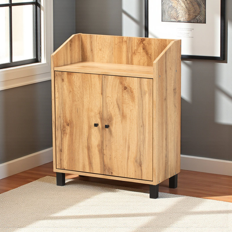 Parterre Oak Finish 4-Shelves With 2-Door Entryway Shoe Cabinet, 30.33" H X 23.32" W X 11.56" D