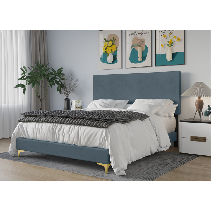 Rhea Upholstered Standard Bed, King, Blue