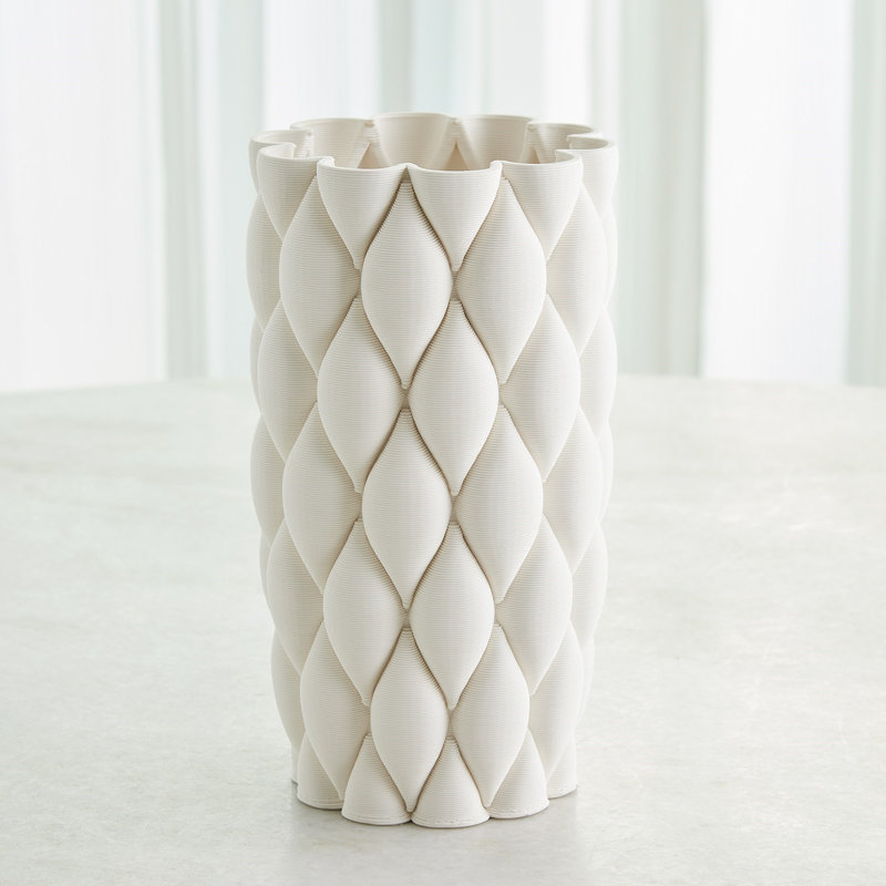 Pillowed Printed Cylinder Vase-Matte White