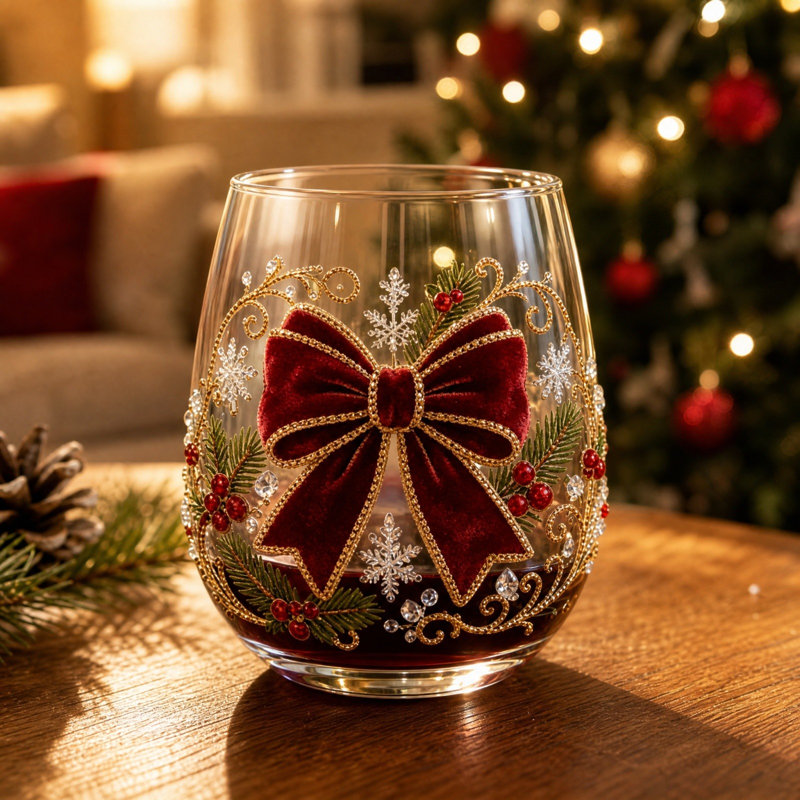 Tasse en verre de Noël sans poignée à thème de Noël, B