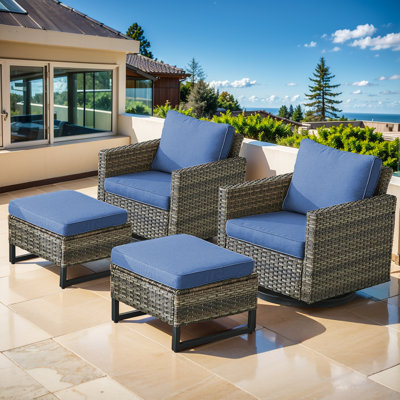 Nazime Outdoor Patio Swivel Rocking Chairs With Ottomans (Set Of 2)