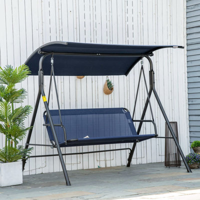3-Person Porch Swing With Stand, Outdoor Swing For Patio Porch With Adjustable Tilt Canopy