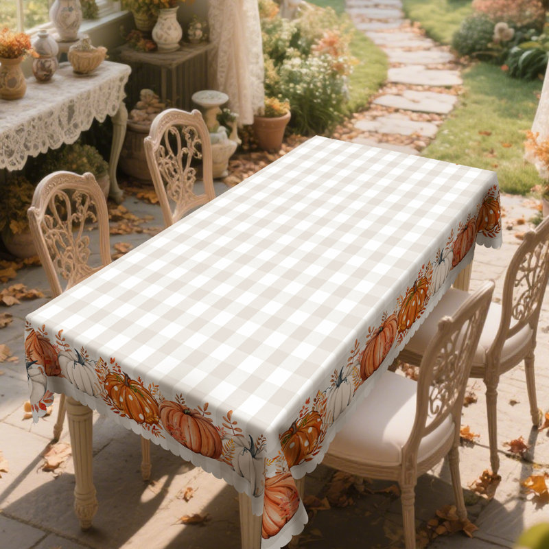 1 nappe de citrouille de l'Action de grâce, ronde / rectangulaire, automne, décor d'automne pour l'intérieur / extérieur, décor de table de fête festive à carreaux, nappe, linge de table citrouille, cadeau de fournitures de cuisine des Fêtes
