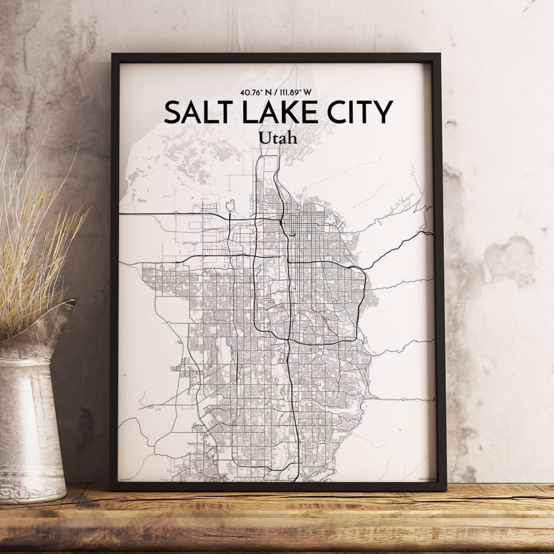 « Salt Lake City Map », impression d’art graphique dans des tons, H 24 po x l 18 po x P 0,05 po