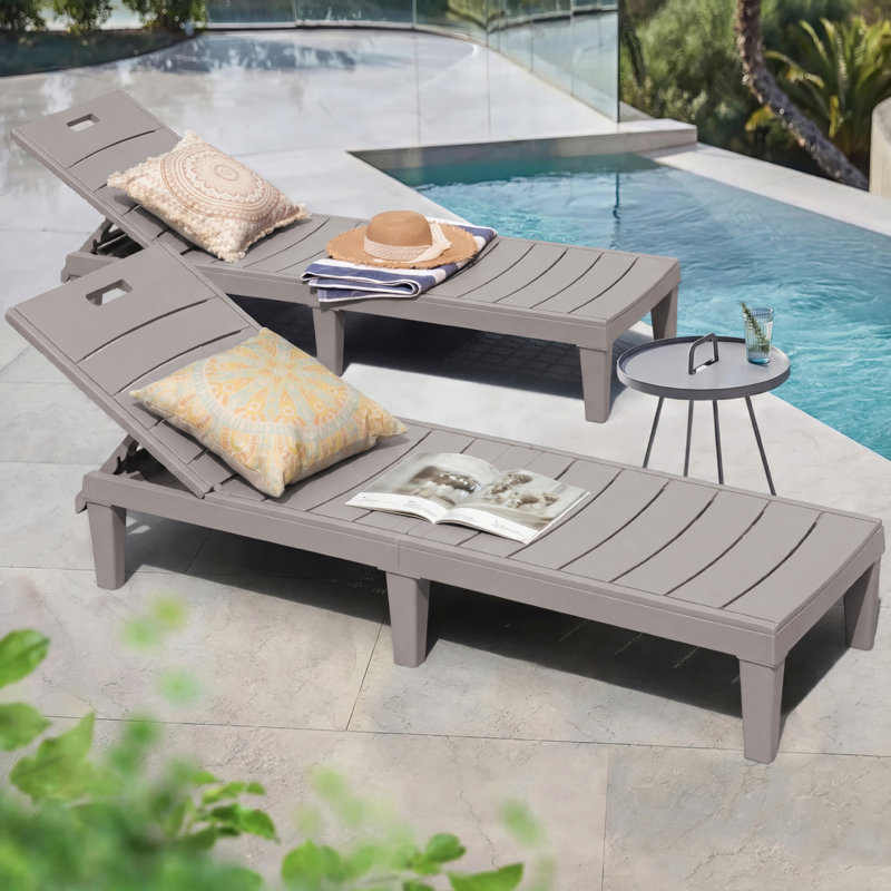Chaises longues d'extérieur 2 pièces avec dossier réglable, Marron clair