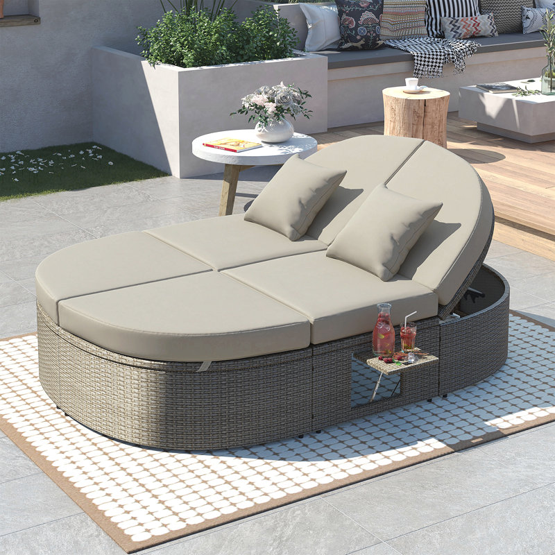 Xhuliana Outdoor Wicker Chaise Lounge, Gray