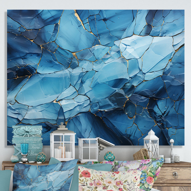 Raheema " Glacier Glacial Majesty Geometric II ", H 34 po x l 44 po x P 1,5 po, Toile tendue