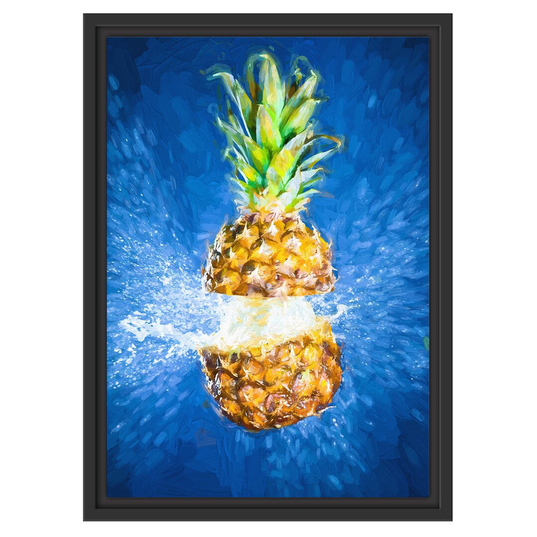 Gerahmtes Wandbild Ananas mit Wasser bespritzt Kunst