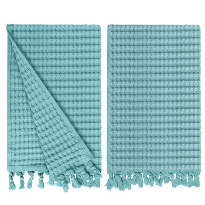Waffle Tassel Hand Towel Set of 2 – 100% Natural Cotton Quick-Drying, Super Absorbent, Modern Style