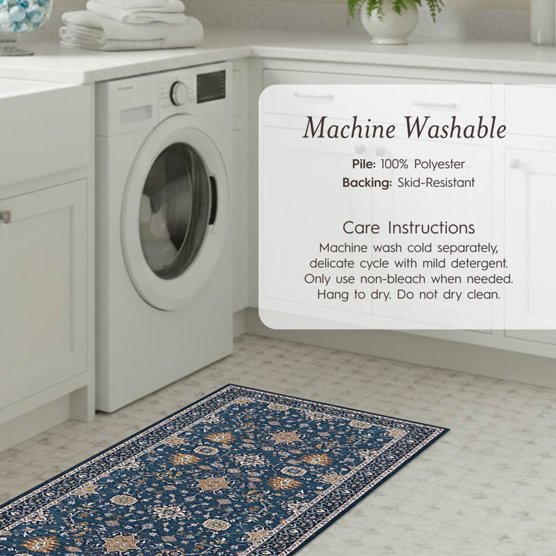 Laura Ashley Aure Machine Washable Imagine Printed Chenille Rugs 2-Piece, Blue