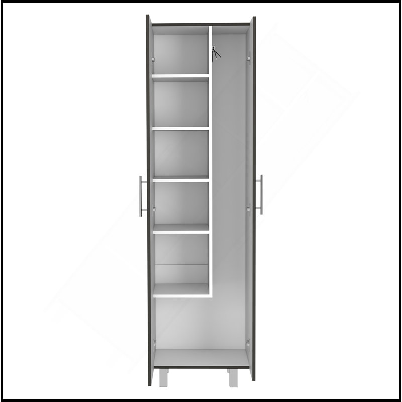 Armoire de nettoyage avec cinq tablettes et porte-balais, noir / blanc, Noir