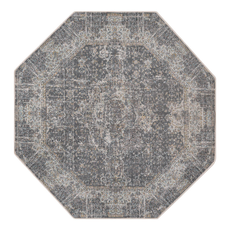 Folmar Oriental Fume Gray Area Rug, Octagon 4'3" x 4'3"