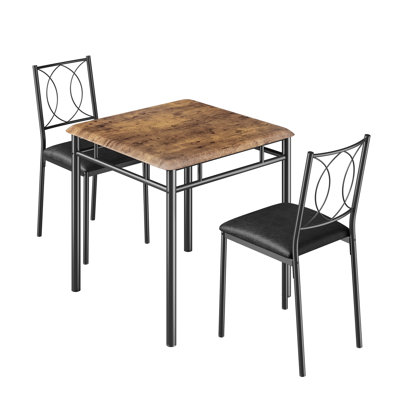 Farmhouse Dining Table Set for 2 - Upholstered Chairs, 29.1''Square Wood Kitchen Table, Space-Saving Apartment Furniture - Ideal for Small Spaces - Rustic Brown