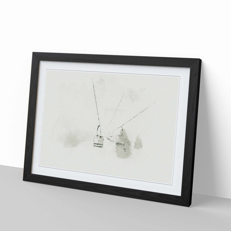 Ski Lift in Morillon France in Abstract - Picture Frame Graphic Art Print, 48cm H x 65cm W x 2cm D, Black Framed