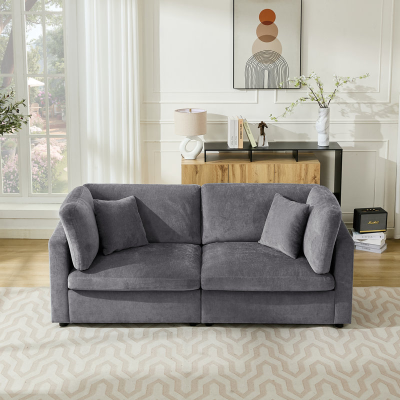 82.7” W Oversized Down-Filled 2-Seater Modular Sofa, Light Gray