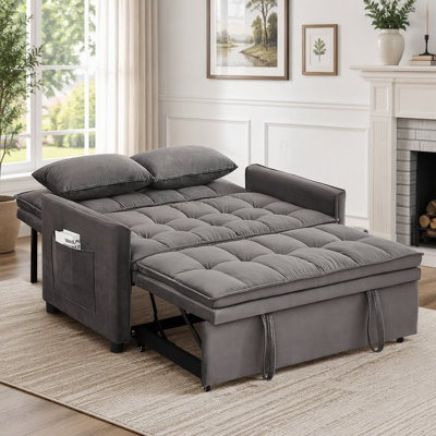 3-in-1 Velvet Convertible Sofa Bed with Pull-Out Bed and Side Pocket