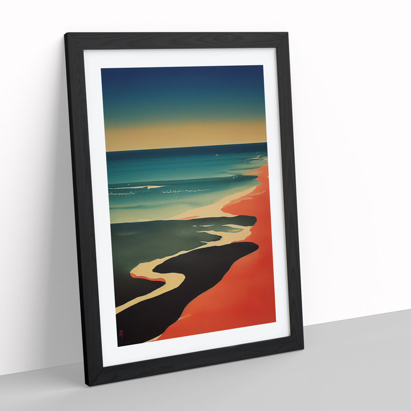 Red Sand Beach - Wall Art, Black Framed, 66cm H x 48cm W, White