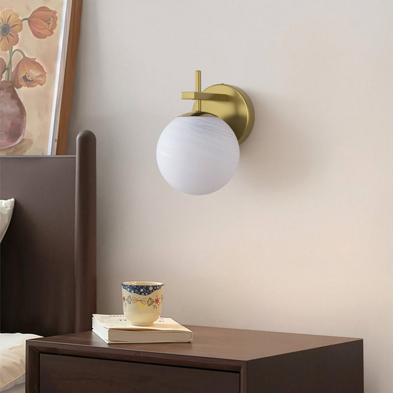 Lio 1 - Light Dimmable Iron ETL wall sconces with Round Shape Cloud Glass Shade, Polished Brass