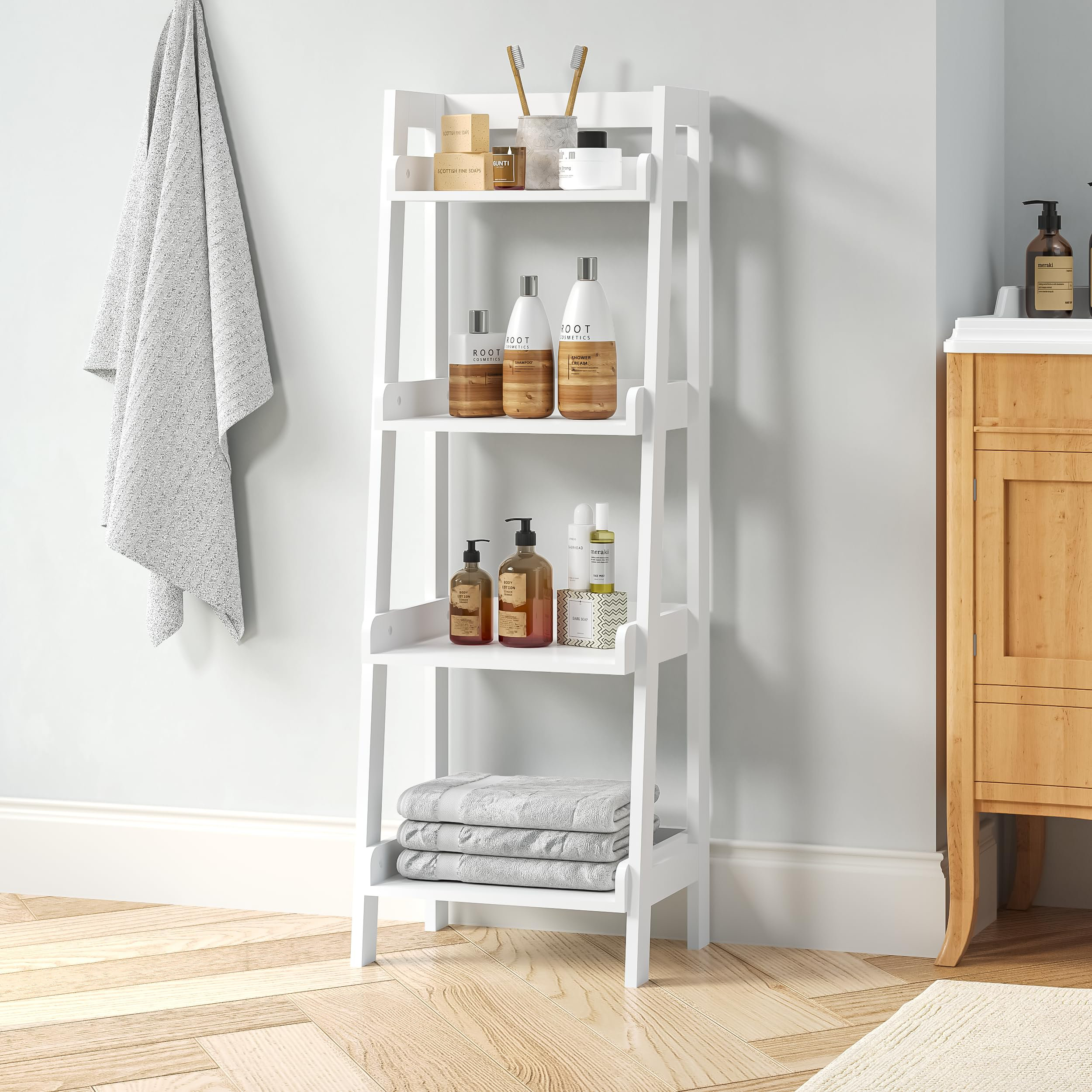 Latitude Run® 4-Tier Ladder Shelf, Bathroom Shelf Freestanding, 4-Shelf ...