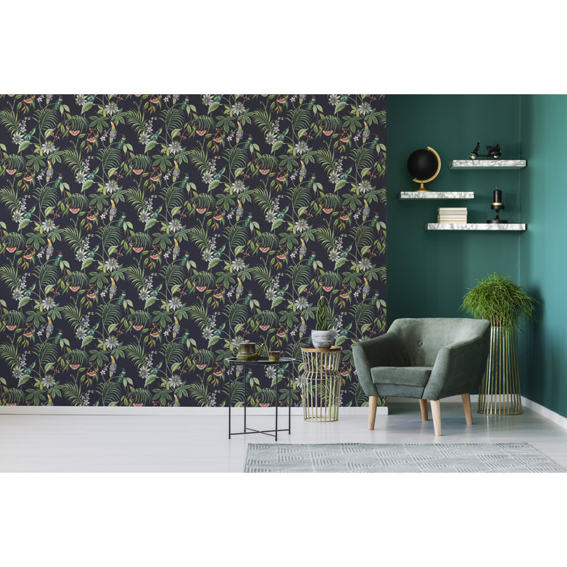 Adilah Floral Vinyl Wallpaper Roll, Black