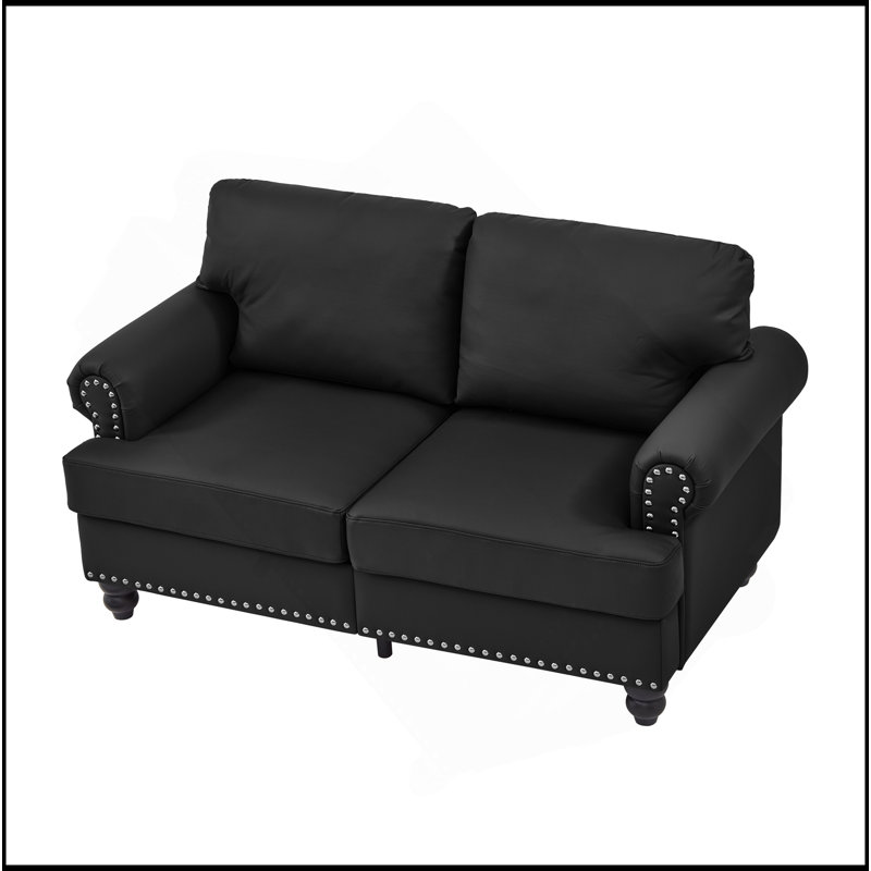 Canapé en cuir de vache de 59,5 po, Noir