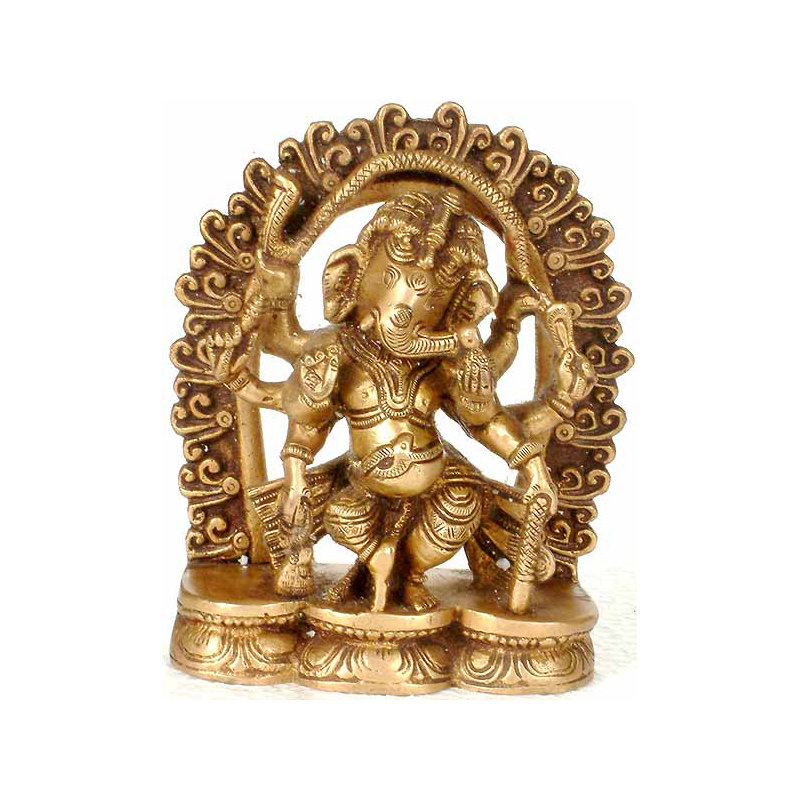Statue de Ganesha dansante à huit bras en laiton - décor indien de 5,1 po fabriqué à la main, plateau de table de bon augure, centre d'autel spirituel