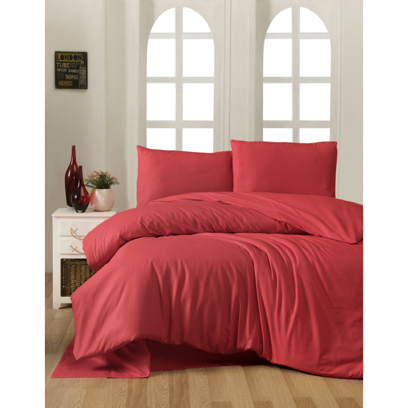 Asinat Light Blue 100% Cotton Duvet Cover Set, Red, King Duvet Cover + 2 24" x 24" Pillowcases