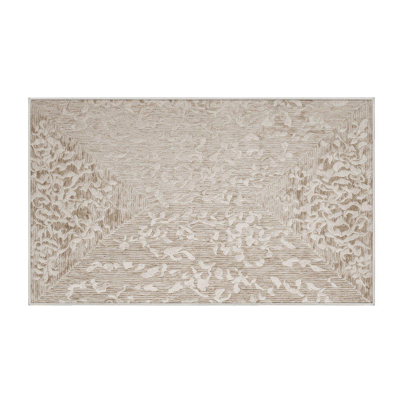Machine Washable Beige Area Rug, Rectangle 3' x 5'
