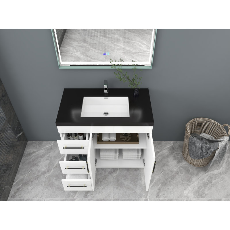 Ensemble de meuble-lavabo simple 36 po Camora, Blanc ultrabrillant, Noir mat