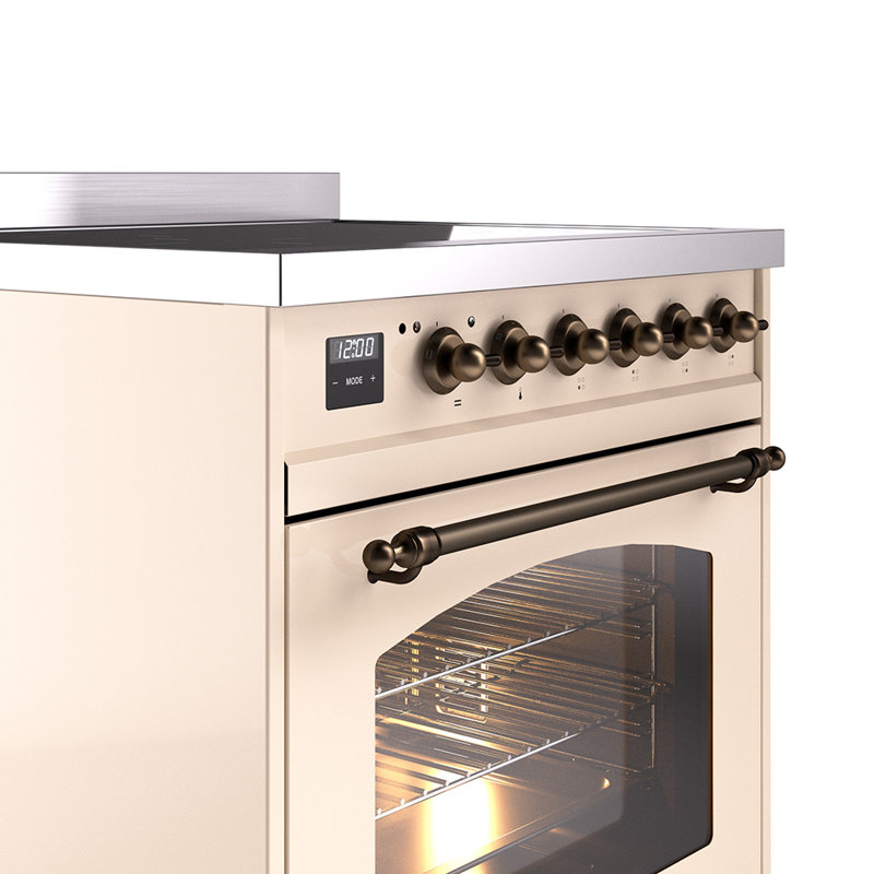 ILVE Nostalgie II Series 30 inch Induction Range with 4 Induction Elements (Glass Door), Antique White/Bronze