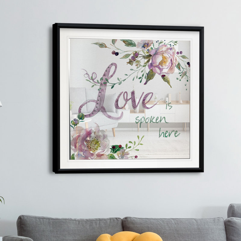 Love Is Spoken Here - Matted and Framed Under Acrylic Glass, Large Living Room Wall Art, 17.5" H x 17.5" W x 1.5" D