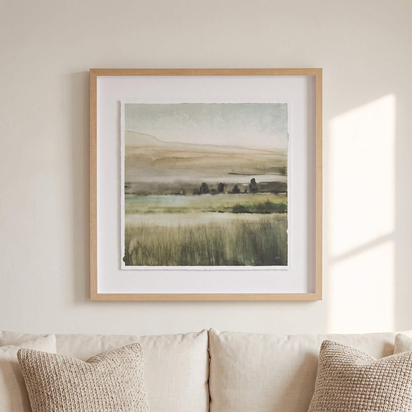 Rolling Fields I Hand-Embellished Print, 31.5" H x 31.5" W x 1.6" D, Rolling Fields II, Brown