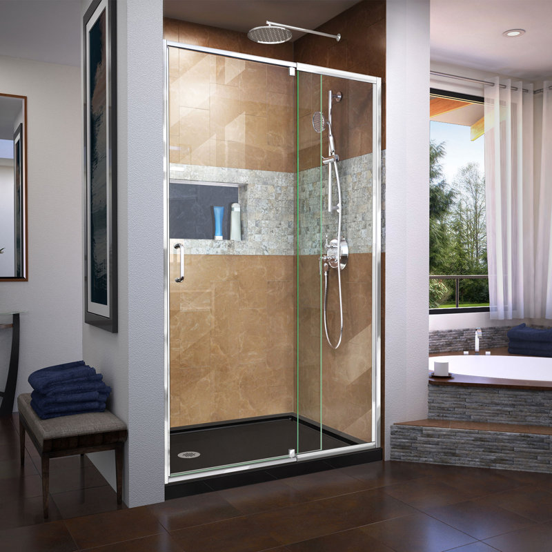 Flex 44" W x 72" H Pivot Semi-Frameless Pivot Shower Door with Clearmax Technology, 48"