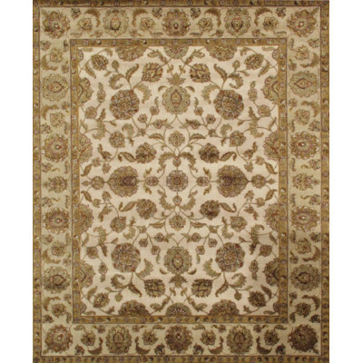 Agra Oriental Hand-Knotted Wool/Silk Ivory/Brown Area Rug