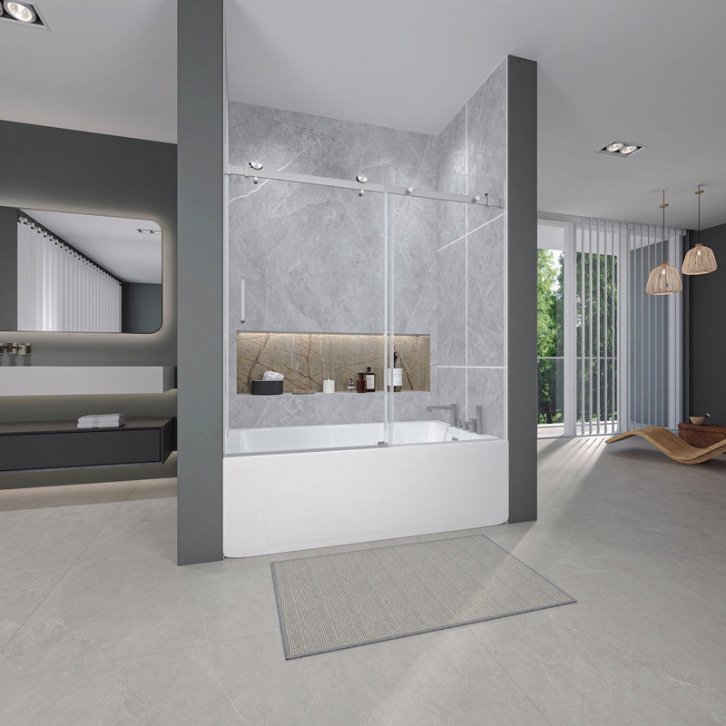 Verre trempé de 56 à 60 po x H 60 po à conception de porte de douche à ouverture coulissante simple de 1/4 po (6 mm) d'épaisseur