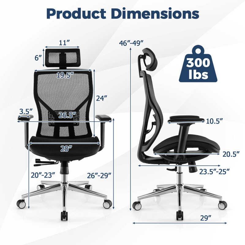 Chaise de bureau ergonomique Latitude Run®, fauteuil de direction réglable en filet avec dossier réglable, appui-tête et accoudoirs 3D pour jouer et étudier